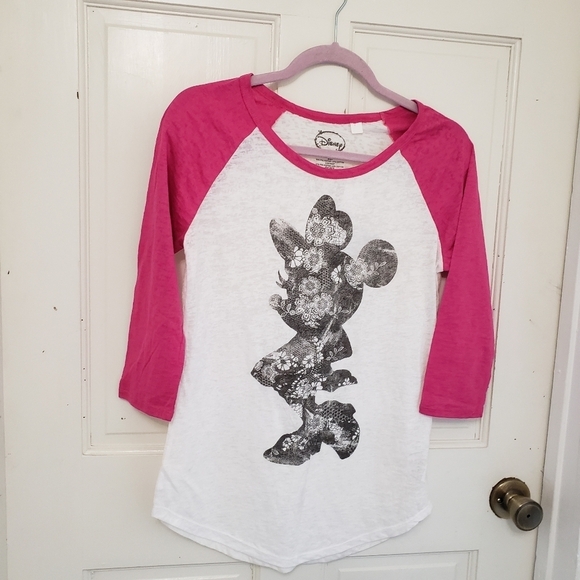 Disney Mimi Mouse Cotton & Polyester Pink Baseball Shirt Size S NWT - Picture 5 of 5